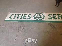 ORIGINAL Vintage Cities SERVICE PORCELAIN sign GAS oil rare 2 piece 13'11 SSP