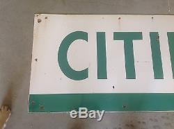 ORIGINAL Vintage Cities SERVICE PORCELAIN sign GAS oil rare 2 piece 13'11 SSP