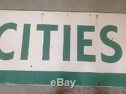 ORIGINAL Vintage Cities SERVICE PORCELAIN sign GAS oil rare 2 piece 13'11 SSP