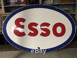 ORIGINAL Vintage ESSO Large PORCELAIN Gas Oil DSP Double Sided SIGN Display OLD