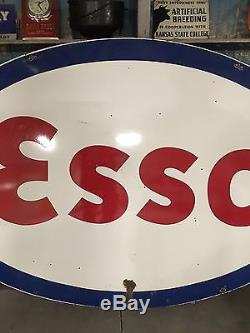 ORIGINAL Vintage ESSO Large PORCELAIN Gas Oil DSP Double Sided SIGN Display OLD