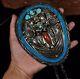 Old Pawn Vintage Navajo Turquoise Huge Gomez Signed Sterling Kachina Bolo Tie