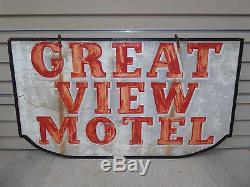 Old Rare Great View Motel Roadside Hotel Hanging Wood Trade Sign Vintage Antique