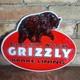 Old Vintage Grizzly Brake Lining Porcelain Gas Station Metal Sign Pump 9 X 12