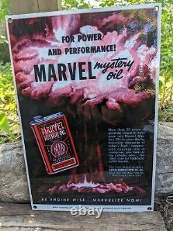 Old Vintage Marvel Mystery Oil Porcelain Gas Station Pump Sign 12 X 8