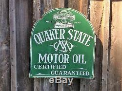 Old Vintage Original Quaker State Oil Porcelain Advertising Sign Gas Dealership
