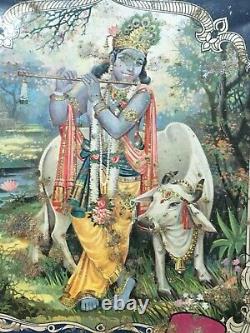 Old Vintage Rare Hindu God Krishna Print Desai Bidi Adv. Iron Tin Sign Board