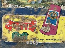 Old Vintage Rare Hindu God Krishna Print Desai Bidi Adv. Iron Tin Sign Board