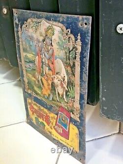 Old Vintage Rare Hindu God Krishna Print Desai Bidi Adv. Iron Tin Sign Board