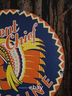 Old Vintage Silent Chief Gasoline Porcelain Gas Pump Heavy Metal Sign 12
