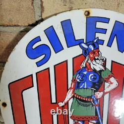 Old Vintage Silent Chief Gasoline Porcelain Gas Pump Heavy Metal Sign 12