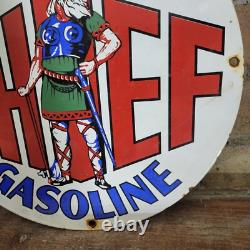 Old Vintage Silent Chief Gasoline Porcelain Gas Pump Heavy Metal Sign 12