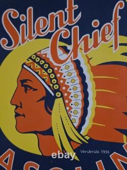 Old Vintage Silent Chief Gasoline Porcelain Gas Pump Heavy Metal Sign 12