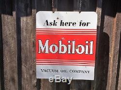 Old Vintage Socony Mobiloil Vacuum Oil Co. Porcelain Gas Advertising Sign Rare