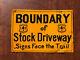 Old Vintage Us Forest Service Boundary Of Stock Driveway Embossed Metal Sign