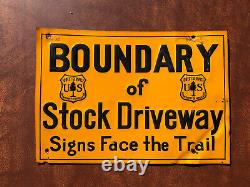 Old Vintage US Forest Service Boundary of Stock Driveway Embossed Metal Sign