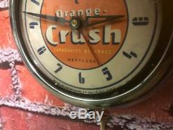 Old Vtg Westclox Chrome Deco Advertising Orange Crush Soda Diner Wall Clock Sign