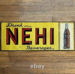Original 1932 vintage NEHI painted embossed metal sign drink NEHI beverages