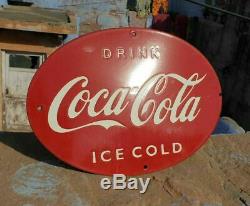 Original 1940 Old Vintage Rare Coca Cola Ice Cold Ad Porcelain Enamel Sign Board
