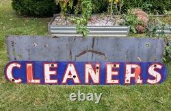 Original 1940s 50s Cleaners Single Sided Porcelain Neon Sign Vintage Old Sign