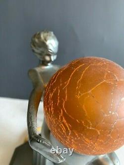 Original American Art Deco Signed Frankart Gunmetal Lamp Seated Nude