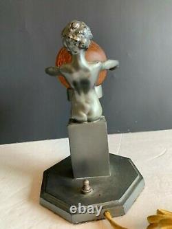 Original American Art Deco Signed Frankart Gunmetal Lamp Seated Nude