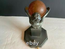 Original American Art Deco Signed Frankart Gunmetal Lamp Seated Nude