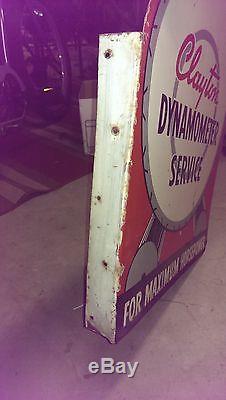 Original Clayton Vintage flange sign gas oil rare double sided race engine