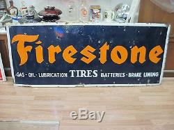 Original Vintage 1930's Firestone Porcelain Metal Sign 6' x 30 RARE