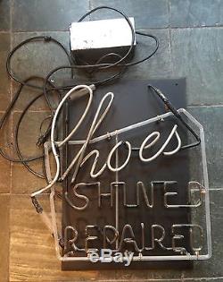 Original Vintage 1940's Neon Advertising Sign Shoes Repair Shine Sign WORKS