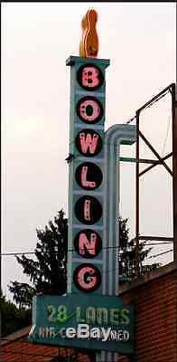 Original Vintage Art Deco Bowling Alley Neon Sign Americana