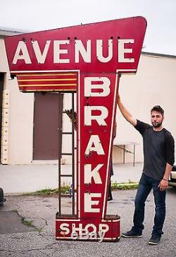 Original Vintage Brake Shop Gas Oil Porcelain Neon Sign WILL SHIP