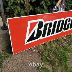 Original Vintage Bridgestone Tires Sign Metal Embossed Dealer Gas Oil NOS MINT