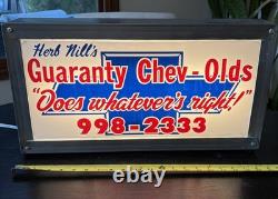 Original Vintage Herb Nill's Chev Olds dealer decal now a Lighted Sign