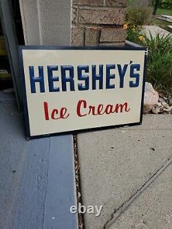 Original Vintage Hersheys Ice Cream Sign Metal Embossed Dairy Farm Soda Milk Cow