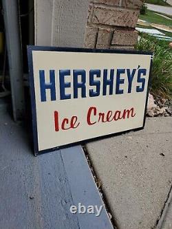 Original Vintage Hersheys Ice Cream Sign Metal Embossed Dairy Farm Soda Milk Cow