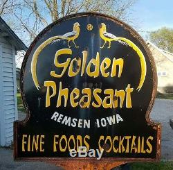 Original Vintage Porcelain Golden Pheasant Restaurant Sign