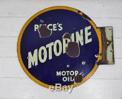 Original Vintage c1920'sPrice's Motorine Motor Oil Double Sided Enamel Sign