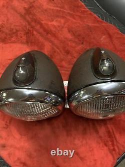 Original Vtg Guide 682-c Headlights Patina Chevy Ford Headlamps Early Brass Tags