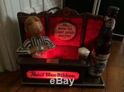 Pabst Blue Ribbon Beer Lighted Back Bar Sign Vintage Milwaukee PBR Bartender