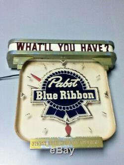 Pabst beer sign vintage metal reverse painted glass ROG lighted bar clock light