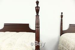 Pair Twin or Single Mahogany Poster Beds, 1930's Vintage, Signed Millwaukee