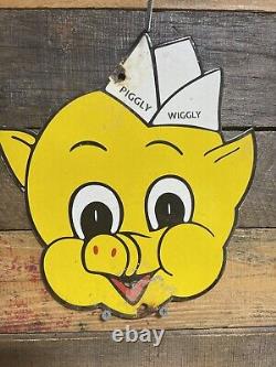 Piggly Wiggly Vintage Porcelain Sign Gas & Oil Diecut Pig Soda Food Store Market
