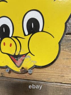 Piggly Wiggly Vintage Porcelain Sign Gas & Oil Diecut Pig Soda Food Store Market