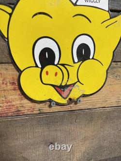 Piggly Wiggly Vintage Porcelain Sign Gas & Oil Diecut Pig Soda Food Store Market