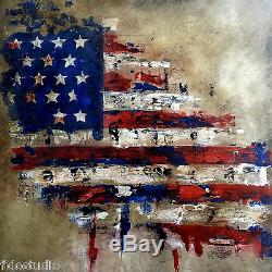 Pop art abstract vintage American Flag painting patriot Canvas print Fidostudio