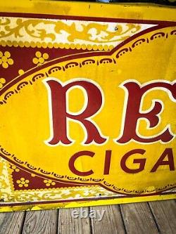 RARE Large Vintage Beautiful Reio Cigars Metal Tin Tobacco Sign 56 x 32