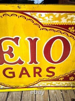 RARE Large Vintage Beautiful Reio Cigars Metal Tin Tobacco Sign 56 x 32