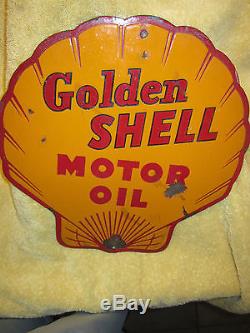 Rare Vintage Original Golden Shell Gas Station Motor Oil Porcelain Vintage Sign