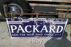 RARE VINTAGE PACKARD & HANGING BRACKET DOUBLE SIDED PORCELAIN SIGN 1920s 1930s